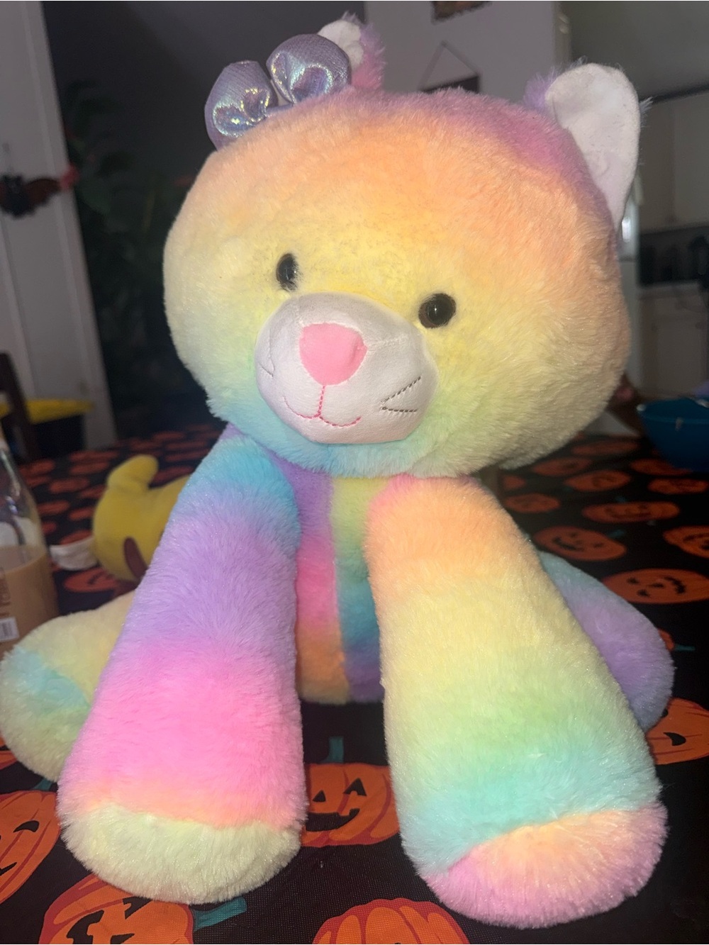 Pastel Rainbow Plush Bear Stuffed Animal - Soft Multicolor Cuddle Buddy